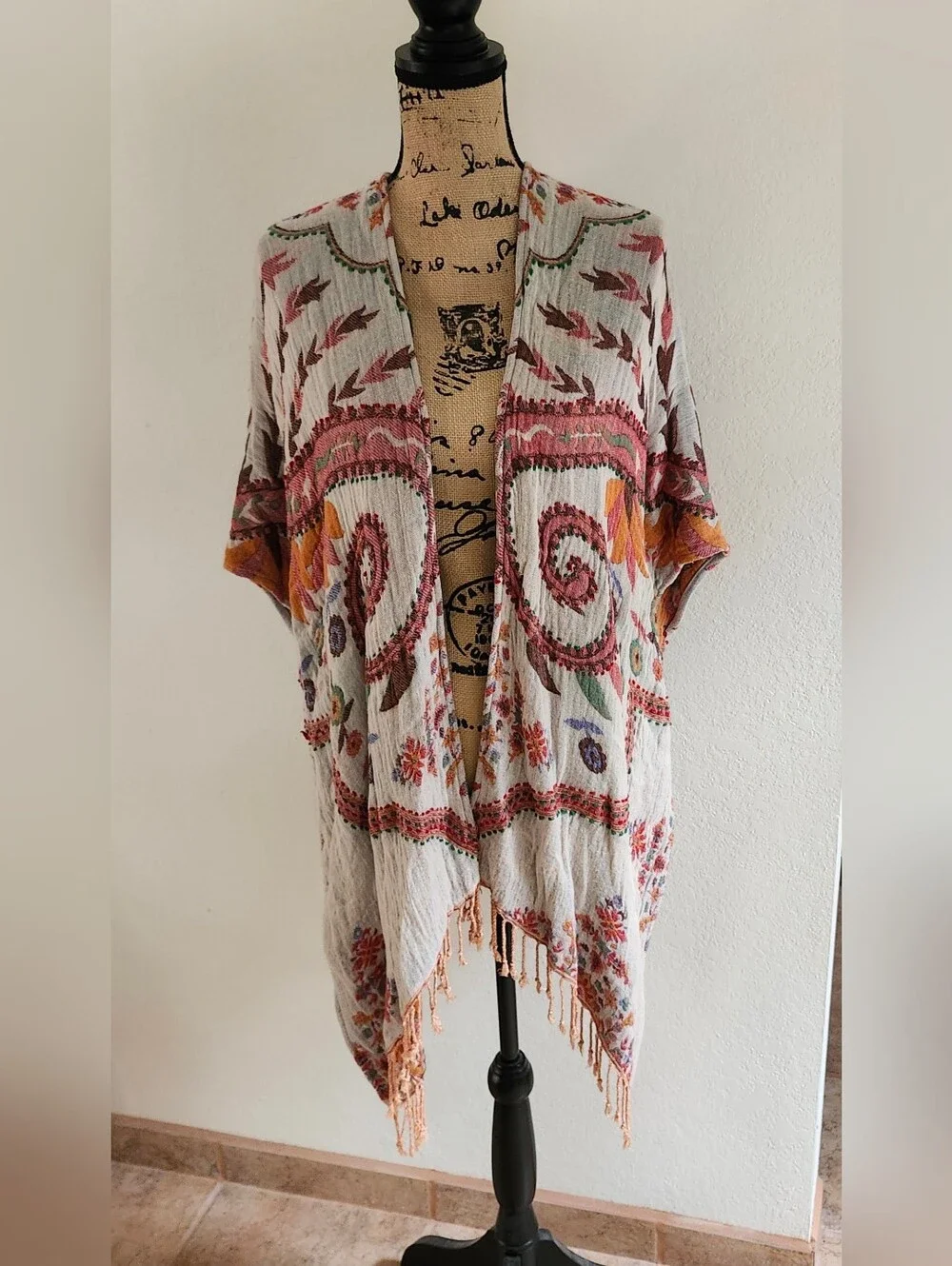Reversible Boho Fringe Kimono Cover-up One Size